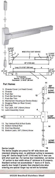 Grade 1 Surface Rod Panic Exit Device 48" (8830S-48) Specs