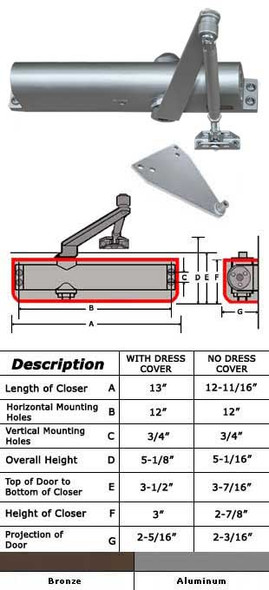 International 884-P Adjustable ADA 5 lb Surface Mount Closer W/ P Arm