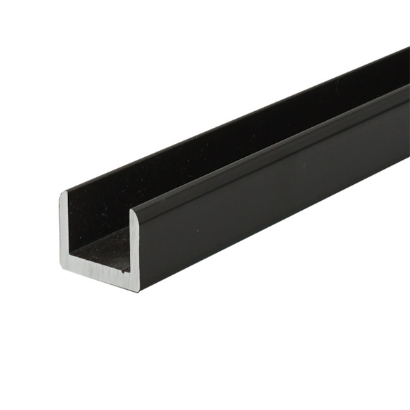 Matte Black Aluminum Shallow U-Channel for 3/8" Glass 95" Long