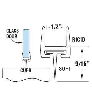Polycarbonate Shower Door Rail and Wipe Seal For 1/2" Glass- 47" Long