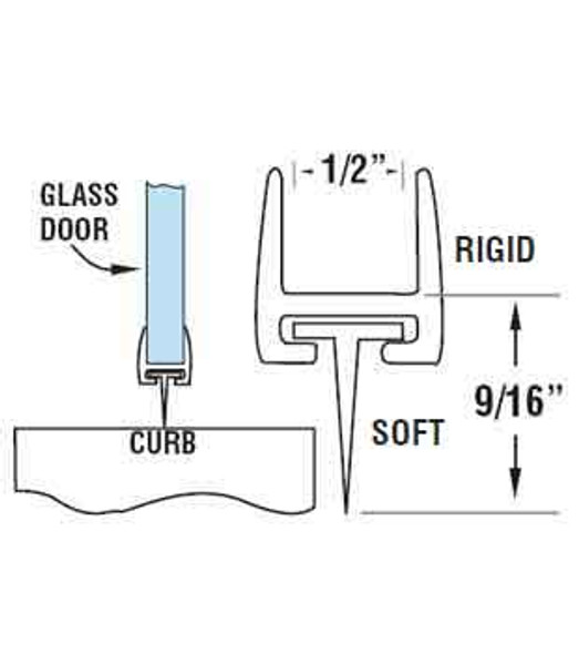 Polycarbonate Shower Door Rail and Wipe Seal For 1/2" Glass- 95" Long