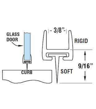 Polycarbonate Shower Door Rail and Wipe Seal For 3/8" Glass- 47" Long