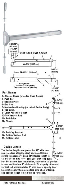 Standard Surface Rod Panic Exit Device 48"
