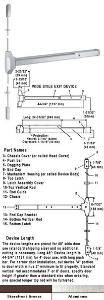 Standard Surface Rod Panic Exit Device 48" Standard Surface Rod Panic Exit Device 48"