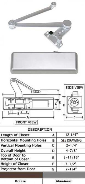 Yale 5821 Adjustable Size Grade 1 Surface Closer with Cushion Stop Arm - specs