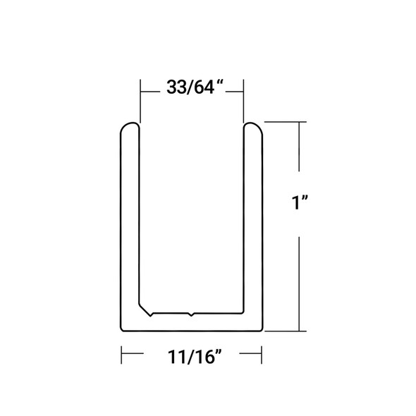 Satin Brass Anodized Aluminum 1" Super Deep U-Channel for 1/2" Glass 95" Long