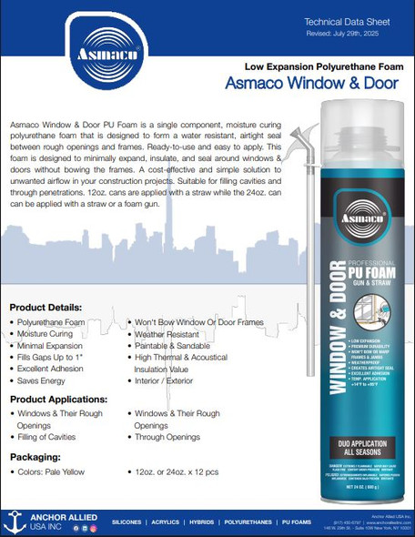 ASMACO Minimal Expansion Window and Door Pro Foam 24oz