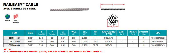 RailEasy™ Cable 5/32" Diameter - 25ft.