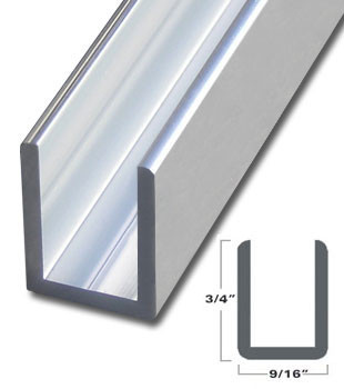 Chrome Anodized Aluminum Deep U-Channel for 3/8" Glass 95" Long