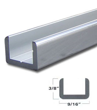 Chrome Anodized Aluminum Shallow U-Channel for 3/8" Glass 47" Long