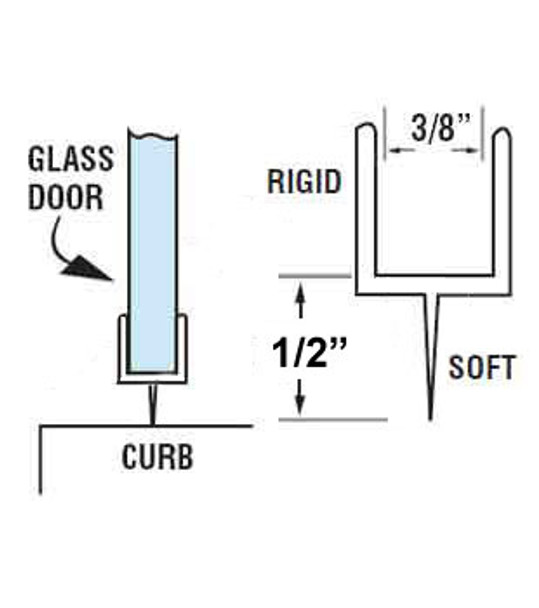 Clear Shower Door Rail and Wipe Seal For 3/8" Glass- 95" Long