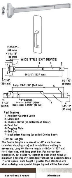 Fire Rated Push Bar Rim Panic Exit Device With Pull Plate 48" Specs