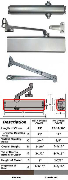 International 5001-TP Adjustable ADA Surface Mount Closer W/HO Arm