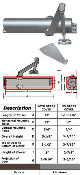 International 5052-P Adjustable ADA 5 lb Surface Mount Closer W/ P Arm