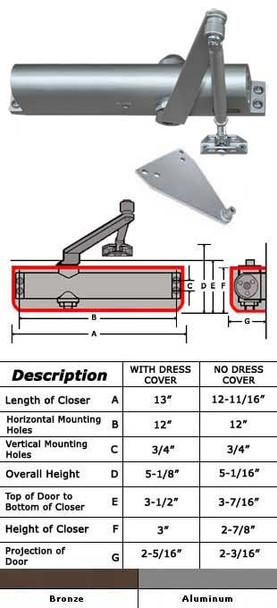 International 884-P Adjustable ADA 5 lb Surface Mount Closer W/ P Arm