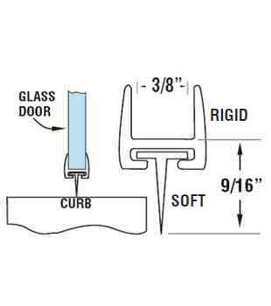 Polycarbonate Shower Door Rail and Wipe Seal For 3/8" Glass- 48" Long