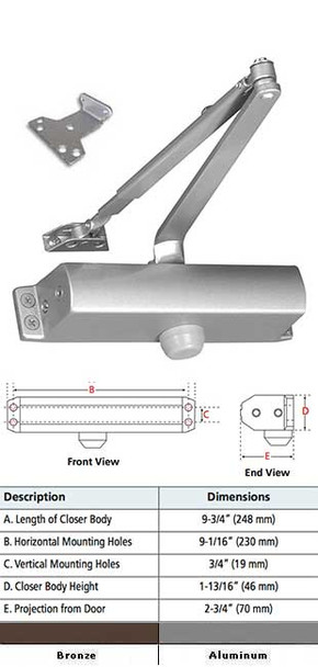 NGP 1101BF Adjustable Size Industrial Surface Door Closer -specs