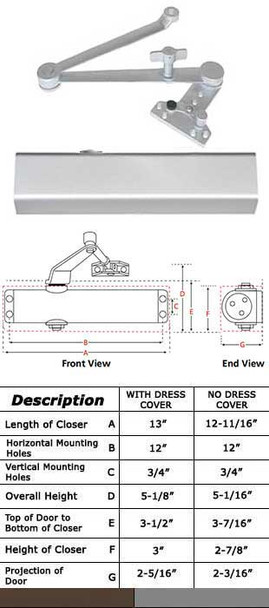 Yale 2721T Adjustable Size Architectural Closer with HO Cushion Stop Arm - specs