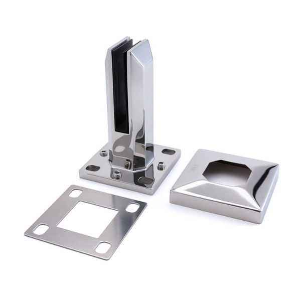 FHC Frameless Square Fence Clamp For 3/8"- 9/16" Glass - Polished Stainless