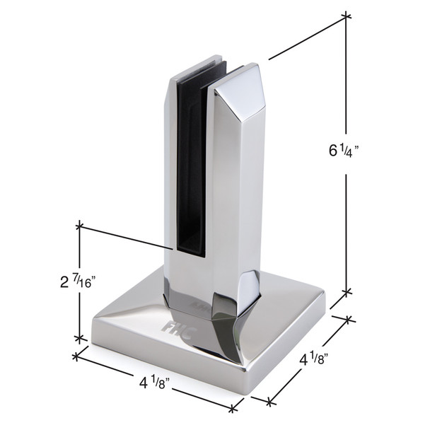 FHC Frameless Square Fence Clamp For 3/8"- 9/16" Glass - Polished Stainless