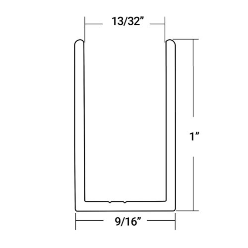 Satin Brass Anodized Aluminum 1" Super Deep U-Channel for 3/8" Glass 95" Long