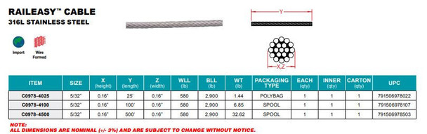RailEasy™ Cable 5/32" Diameter - 25ft.