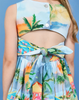 PAN CON CHOCOLATE Tropical Village Print Colorful Open Back Dress with Ribbon Ties