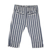 front view of Il Gufo Pigeon Blue Striped Casual Summer Pants , cotton made with elastic waistband and two small pockets in front.