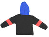 back view of karl lagerfeld kids Monogrammed hoodie with Bad cat print and logo in contrasting bright colors, red stripes around the elbows, BAD BOY slogan, round neck, long sleeves, fitted-cuff sleeves.