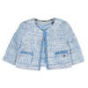 front view of Microbe by Miss Grant Blue knit textured blazer for girls with pockets on both sides