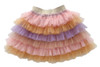 "Little girl twirling in the Enchanted Rainbow - Classic Voluminous Tulle Skirt, showcasing its delightful multicolored design."