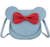 Image of the 'Adorable Adventurer' kids' bag in vibrant blue color, adorned with a charming red bow, compact yet spacious, ideal for storing small treasures.