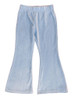 Light blue wide-leg pants with flared hem.