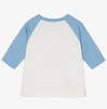 Girl's retro-styled T-shirt with pale blue raglan sleeves by RaspberryPlum.
