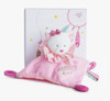 Infant lovingly holding Doudou’s Pink Cat Lovie, showcasing the plush softness and safety features, perfect for tender cuddles