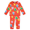 Girl wearing Stella Kids' red angel-print organic cotton tracksuit with a warm, fleecy interior