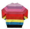 Back view of the multi-colored jacquard stripe sweater made from organic cotton and wool blend