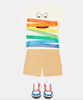 Stella McCartney T-shirt with colorful stripes and playful cartoon eyes design.