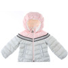 front view of pink hood goose down puffer jacket from Moncler Kids