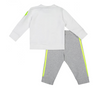 back view of grey and white striped tracksuit set with neon details from Moncler