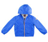 front view fo blue water repellent hooded jacket from Moncler