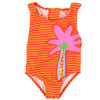 front view of girls orange Striped Swimsuit with Palm from STELLA McCARTNEY KIDS