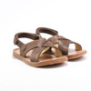 front/side of boy fashion brown Plage Stitch Cross Leather Sandals from POM D'API