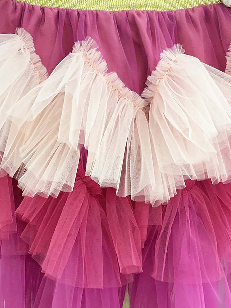 RaspberryPlum Girls Tiered Ruffled Tulle Skirt in Violet and Pink