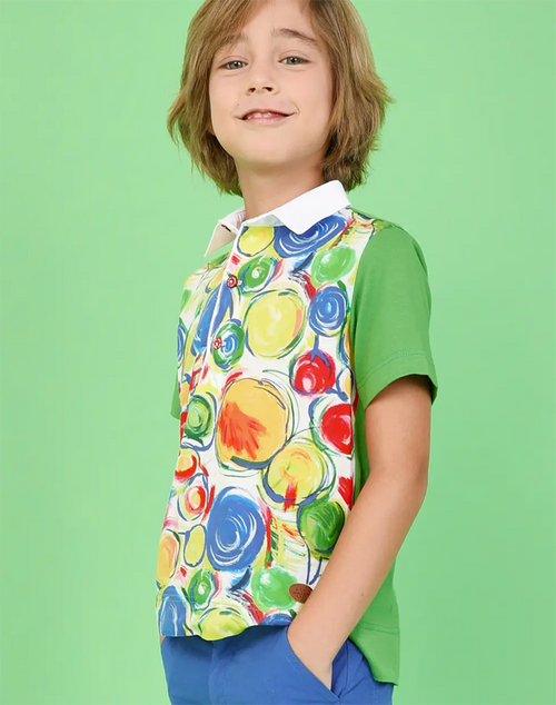 PAN CON CHOCOLATE Boys Green Cotton Polo Shirt PAN CON CHOCOLATE Boys Green Cotton Polo Shirt