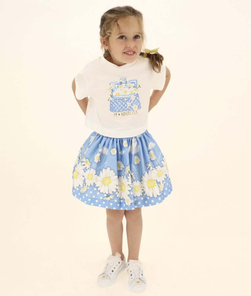 MONNALISA Cropped T-Shirt with Floral Print for Girls MONNALISA Cropped T-Shirt with Floral Print for Girls