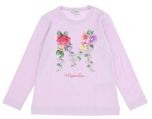 photo of MONNALISA Lilac T-Shirt with Floral Print for Girls by MONNALISA