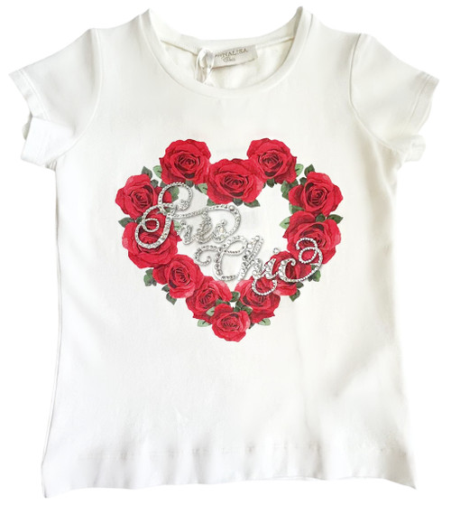 photo of MONNALISA White T-Shirt with Red Roses Print for Girls by MONNALISA