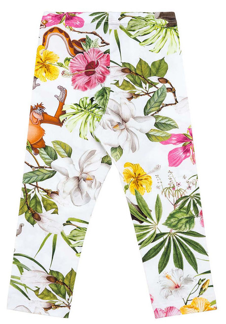 MONNALISA White Leggings with Jungle Floral Print for Girls MONNALISA White Leggings with Jungle Floral Print for Girls