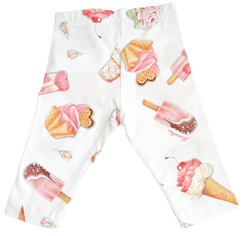 MONNALISA Bebe White Leggings with Ice Cream Print for Girls